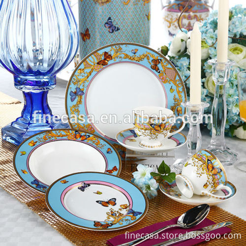 30 Pieces Luxury Bone China Butterfly Dinner Set